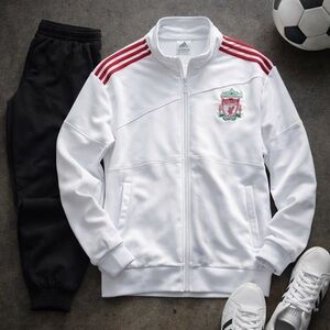 Adidas Liverpool FC Track Jacket White Red Stripes Soccer Football Club Zip